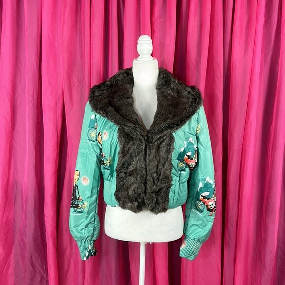 Y2k Custo Barcelona cold highway silky cropped novelty print coat, 42 or 8 - Picture 1 of 12